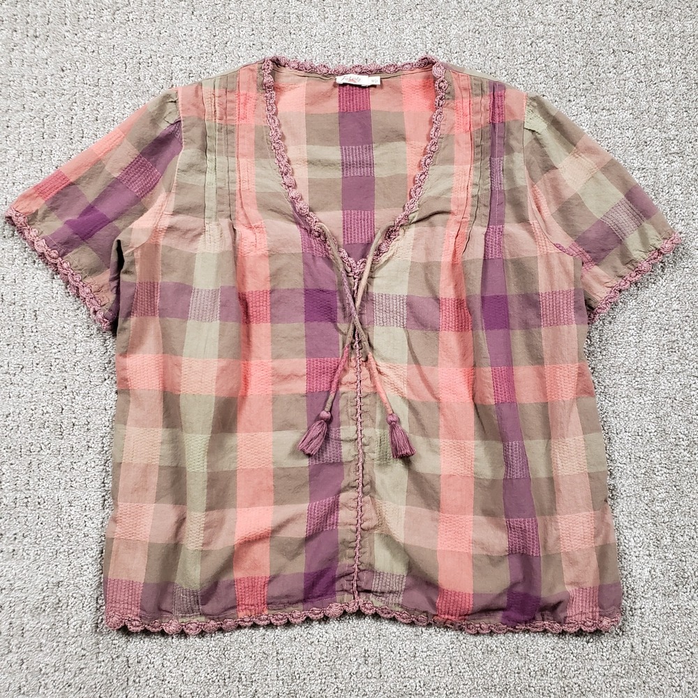 Faherty Top Womens Medium Margate Plaid Organic Cotton Top Blouse